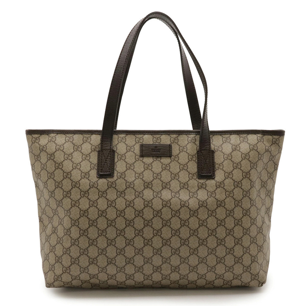 Gucci GG Supreme Tote Bag Shoulder Leather Beige Cream Dark Brown